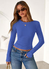 PRETTYGARDEN Womens Summer Fall Long Sleeve Shirts Ribbed Knit Fitted Basic Tee Going Out Tops Underscrub Casual Outfits