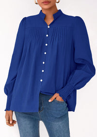 PRETTYGARDEN Womens Fall Lantern Long Sleeve Shirts Trendy Button V Neck Pleated Henley Tops Loose Work Blouses