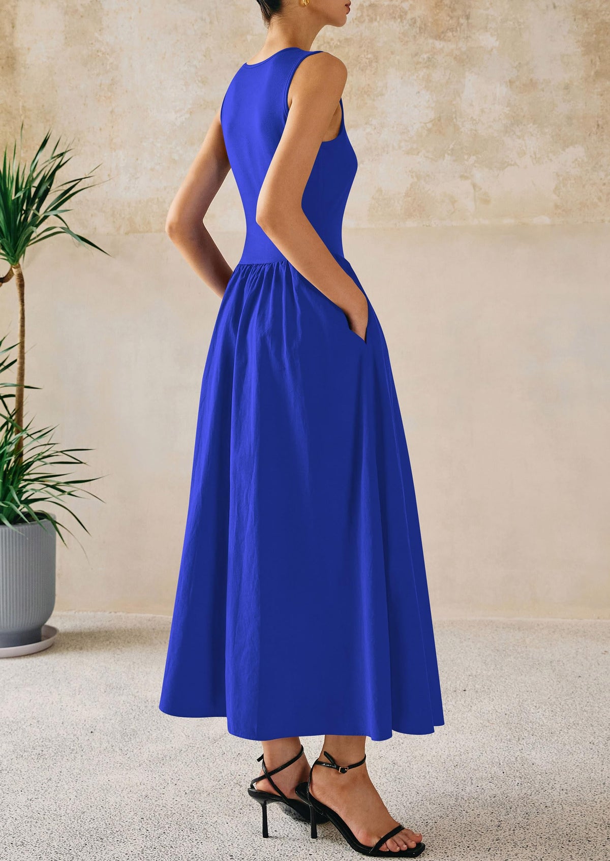Casual Sleeveless Patchwork Knit Flowy Beach Maxi Dresses