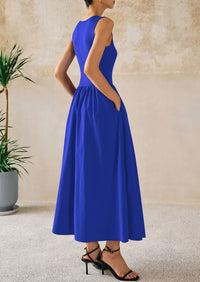 Casual Sleeveless Patchwork Knit Flowy Beach Maxi Dresses