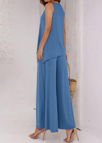 Asymmetrical Split Tank Tops Wide Leg Pants  Two Piece Sets
