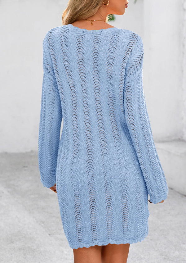 Crochet Knit Hollow Out Beach Vacation Cover Ups Dress