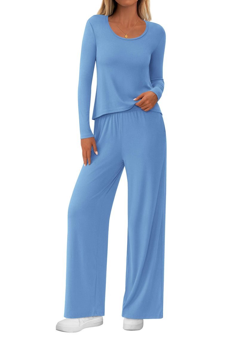 PRETTYGARDEN Women's 2 Piece Fall Sets  Casual Long Sleeve Shirts Wide Leg Pants Lounge Travel Outfits Fashion Clothing