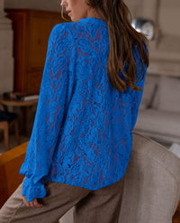 PRETTYGARDEN Women's Dressy Casual Lace Blouse Long Sleeve Button Up Shirts Tops Spring Fall Fashion Clothes