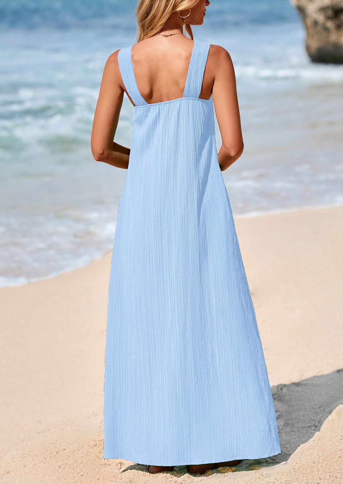 Casual Sleeveless Strappy Loose Flowy Beach Maxi Dress with Pockets