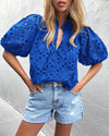 PRETTYGARDEN Women's Summer Short Sleeve Tops 2025 Dressy Casual Buttons V Neck Hollow Out Lace Embroidered Blouses Shirts