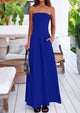 Strapless Patchwork Long Flowy Elegant Tube Top Maxi Dresses with Pockets