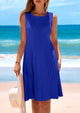 Sleeveless Crew Neck Loose Tank A-Line Pleated Swing Flowy Party Mini Dress
