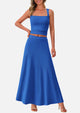 Crop Tank Top Flowy Midi Skirts Ribbed Knit Casual Two Piece Skirt Set