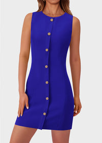 Business Sleeveless Button Down Elegant Work Office Formal Short Dresses
