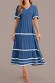 Casual Short Sleeve Swiss Dot V Neck Smocked Flowy Beach Maxi Dresses
