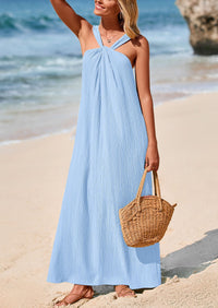 Casual Sleeveless Strappy Loose Flowy Beach Maxi Dress with Pockets