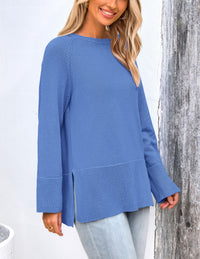 PRETTYGARDEN Women's Knit Fall Sweaters Long Sleeve Pullover Crewneck Split Hem Oversized Tunic Sweater Tops Winter Clothing