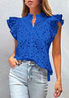 PRETTYGARDEN Womens Summer Tops 2025 Dressy Casual Ruffle Cap Sleeve Button V Neck Embroidered Eyelet Blouses Shirts
