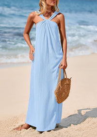 Casual Sleeveless Strappy Loose Flowy Beach Maxi Dress with Pockets