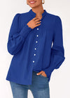 PRETTYGARDEN Womens Fall Lantern Long Sleeve Shirts Trendy Button V Neck Pleated Henley Tops Loose Work Blouses