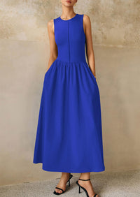Casual Sleeveless Patchwork Knit Flowy Beach Maxi Dresses