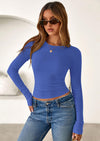 PRETTYGARDEN Womens Summer Fall Long Sleeve Shirts Ribbed Knit Fitted Basic Tee Going Out Tops Underscrub Casual Outfits