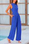 PRETTYGARDEN Womens Summer Jumpsuits Dressy Casual One Piece Outfits Sleeveless Mock Neck Wide Leg Pants Rompers with Pockets