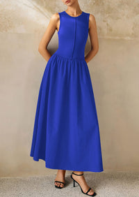 Casual Sleeveless Patchwork Knit Flowy Beach Maxi Dresses
