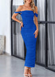 Off The Shoulder Ruched Bodycon Sleeveless Split Maxi Dresses
