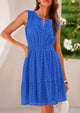 Sleeveless V Neck Eyelet Hollow Out Swing A Line Beach Vacation Dresses