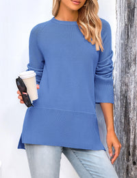 PRETTYGARDEN Women's Knit Fall Sweaters Long Sleeve Pullover Crewneck Split Hem Oversized Tunic Sweater Tops Winter Clothing