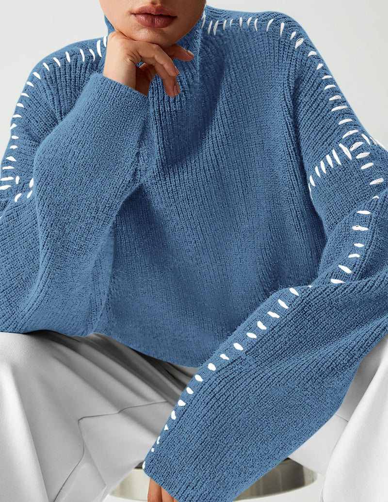 PRETTYGARDEN Women's Chunky Knit Sweaters Fall Long Sleeve Mock Neck Oversized Pullover Tops Winter Fashion Clothes