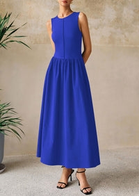 Casual Sleeveless Patchwork Knit Flowy Beach Maxi Dresses