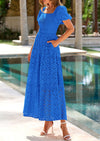 PRETTYGARDEN Dresses for Women Eyelet Square Neck Puff Sleeve Smocked Wedding Guest Maxi Dress with Pockets