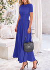 PRETTYGARDEN Women's Casual Dresses Summer Short Sleeve Ruched Patchwork A Line Pleated Swing Maxi Dress with Pockets