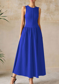 Casual Sleeveless Patchwork Knit Flowy Beach Maxi Dresses