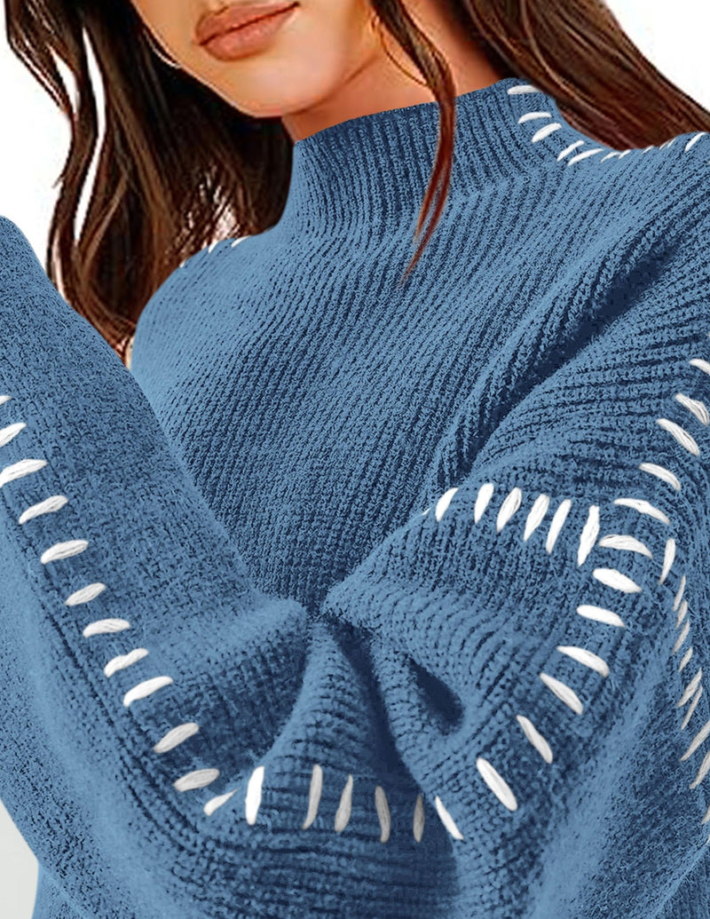 PRETTYGARDEN Women's Chunky Knit Sweaters Fall Long Sleeve Mock Neck Oversized Pullover Tops Winter Fashion Clothes