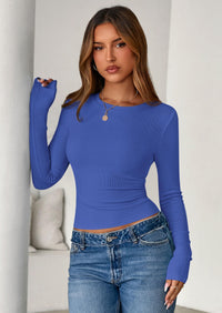 PRETTYGARDEN Womens Summer Fall Long Sleeve Shirts Ribbed Knit Fitted Basic Tee Going Out Tops Underscrub Casual Outfits