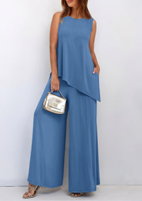 Asymmetrical Split Tank Tops Wide Leg Pants  Two Piece Sets