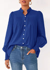 PRETTYGARDEN Womens Fall Lantern Long Sleeve Shirts Trendy Button V Neck Pleated Henley Tops Loose Work Blouses