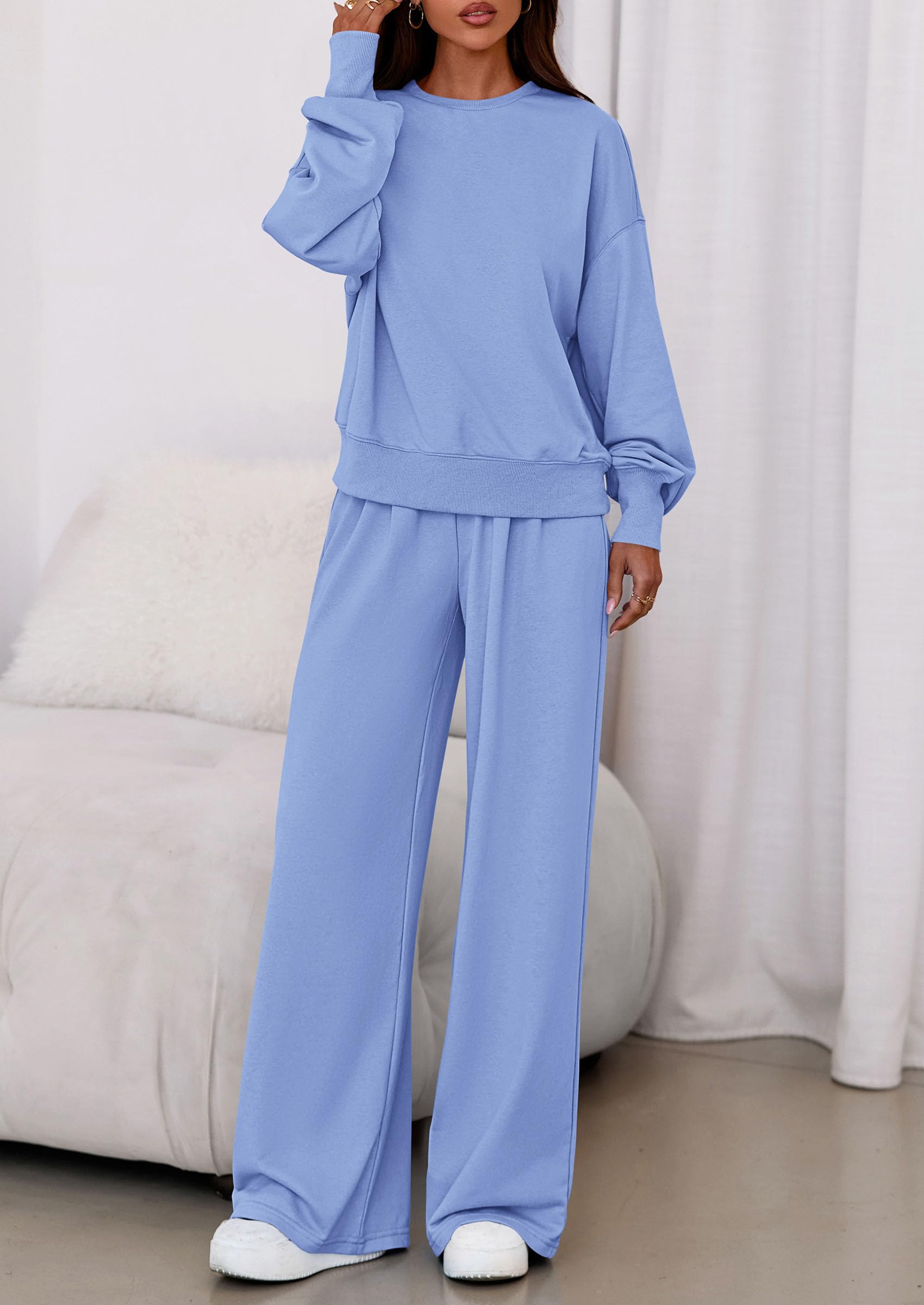 PRETTYGARDEN Womens 2 Piece Sets Long Sleeve Sweatshirt Wide Leg Pants Loose Matching Lounge Set Trendy Fall Outfits