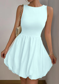 Casual Sleeveless Tank Mini Short Dress Crew Neck Bubble Dress with Pockets