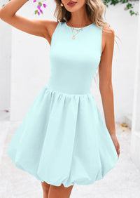 Casual Sleeveless Tank Mini Short Dress Crew Neck Bubble Dress with Pockets