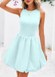Casual Sleeveless Tank Mini Short Dress Crew Neck Bubble Dress with Pockets