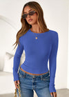 PRETTYGARDEN Womens Summer Fall Long Sleeve Shirts Ribbed Knit Fitted Basic Tee Going Out Tops Underscrub Casual Outfits