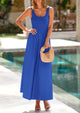 Casual Scoop Neck Sleeveless Patchwork A-line Swing Maxi Dresses with Pockets