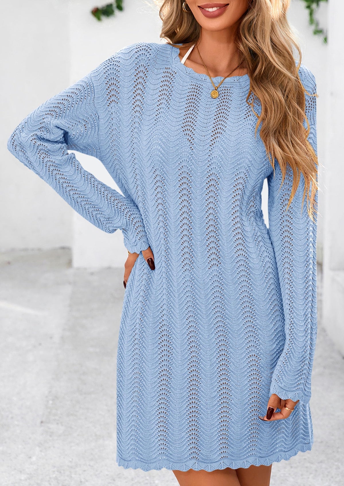 Crochet Knit Hollow Out Beach Vacation Cover Ups Dress