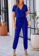 Deep V Neck Wrap Drawstring Waist Jumpsuits