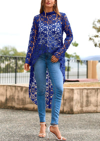 Long Sleeve Round Neck High Low Asymmetrical Irregular Hem Casual Blouse