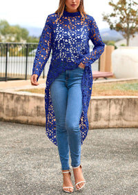 Long Sleeve Round Neck High Low Asymmetrical Irregular Hem Casual Blouse