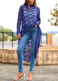 Long Sleeve Round Neck High Low Asymmetrical Irregular Hem Casual Blouse