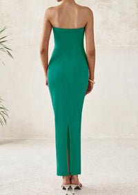 Strapless Tube Bodycon Ruched Slit Maxi Dresses