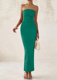 Strapless Tube Bodycon Ruched Slit Maxi Dresses