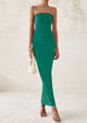 Strapless Tube Bodycon Ruched Slit Maxi Dresses